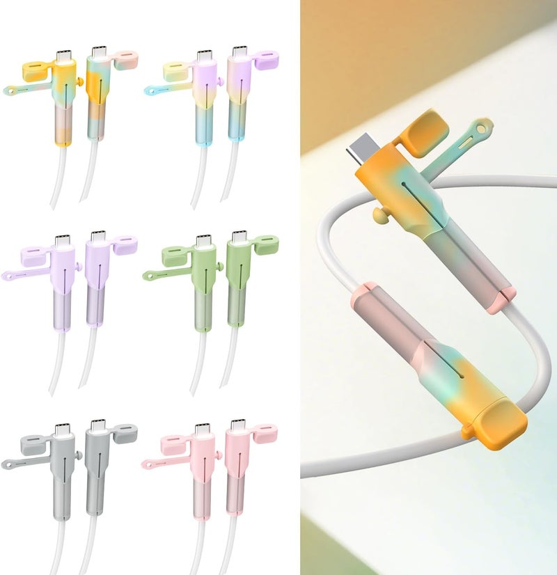 RAWILL Silicone Charger Cable Protectors Compatible, 6 Sets Data Cable Protector Cover, Cord Organizer & Dustproof (Type C) - Image 2